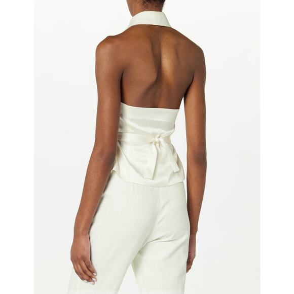 SERGIO HUDSON IVORY LIGHT WEIGHT DENIM HALTER VEST - Picture 2 of 11